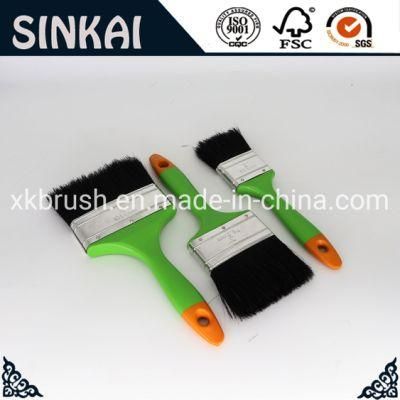 Paint Brush (Flat Brush with Black Bristle, Green Plastic Handle, Orange Edge)