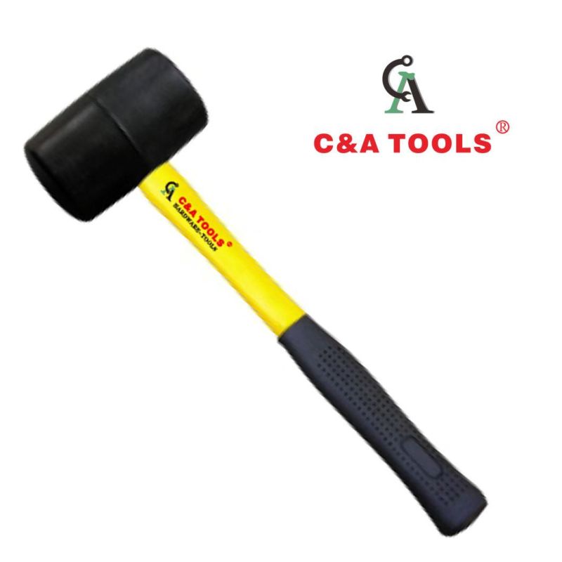 Black Rubber Mallet Hammer with Fiberglass Handle