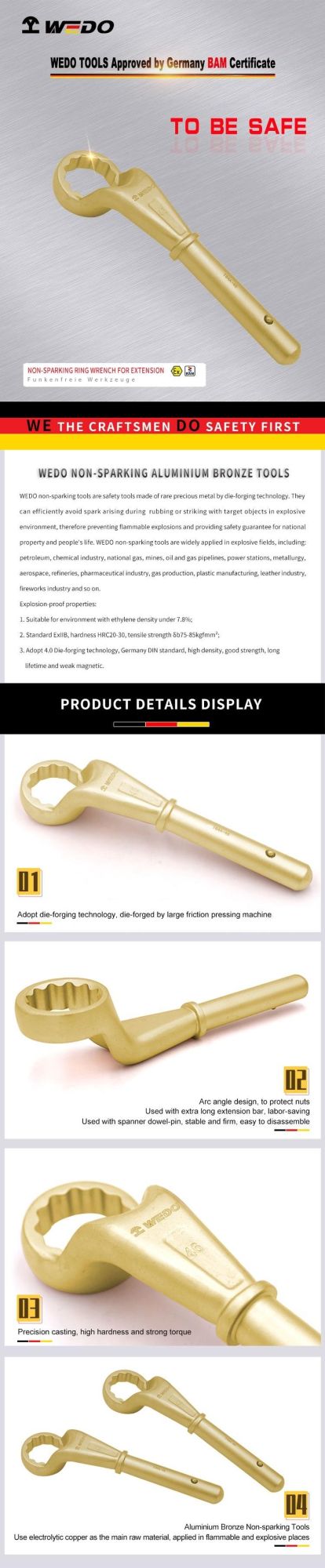 Wedo Aluminium Bronze Non Sparking Ring Wrench for Extension