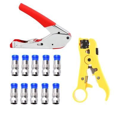 1 Set Compression Tool Kit F-Type for Rg58 Rg59 RG6 Connectors Coaxial Cable Stripper Crimping Set F Connector Compression Tool