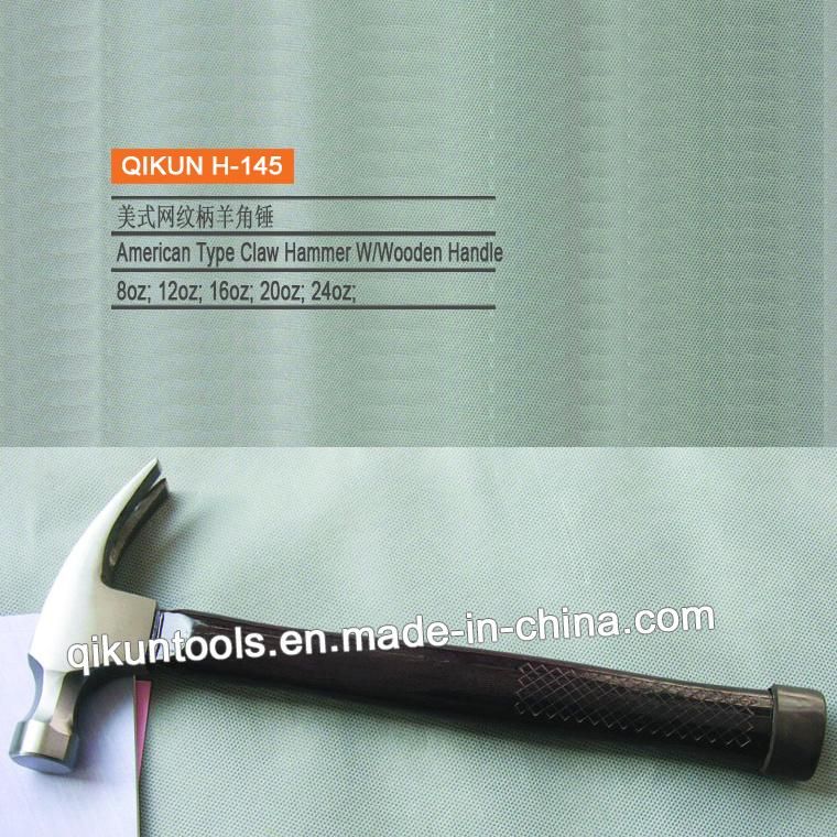 H-142 Construction Hardware Hand Tools Mirror Polished Claw Hammer with Rubber Coated Handle