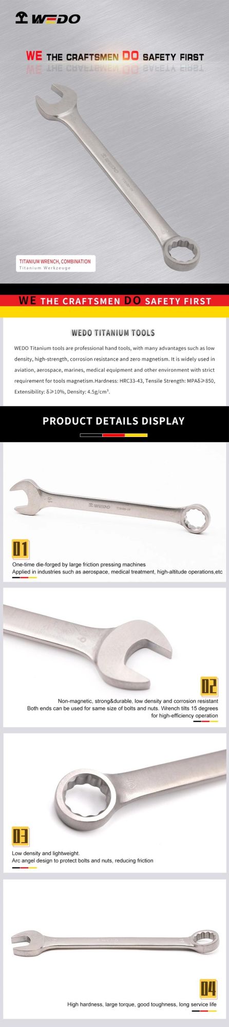 WEDO 100% Non-Magnetic Titanium Combination Wrench