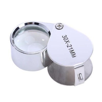 China Best Selling Metal Crafts 30X Pocket Folding Portable Jewelry Magnifier Glass Loupe 30X Magnifying Mirror Wholesale