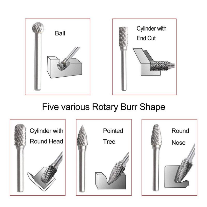 5PCS Shank Dia Burr Carbide File Die Grinder Bits Tungsten Carbide Rotary Burrs Set