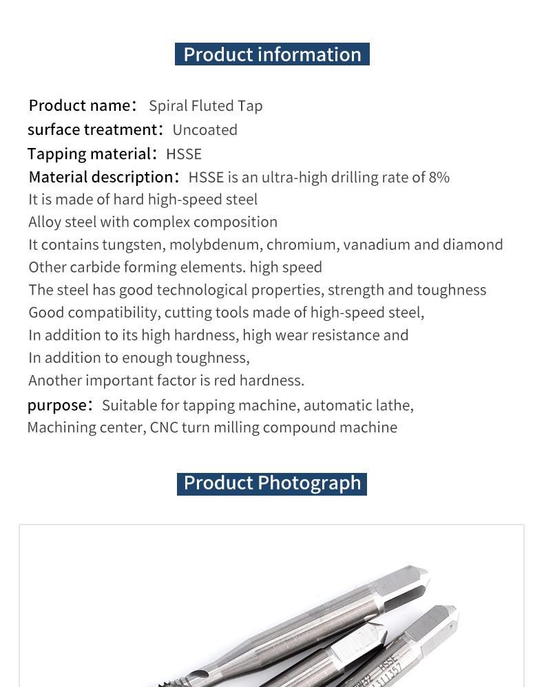 Hsse-M35 Spiral Fluted Taps Bsw W 1/8 5/32 3/16 7/32 1/4 5/16 3/8 7/16 1/2 Machine Screw Thread Tap