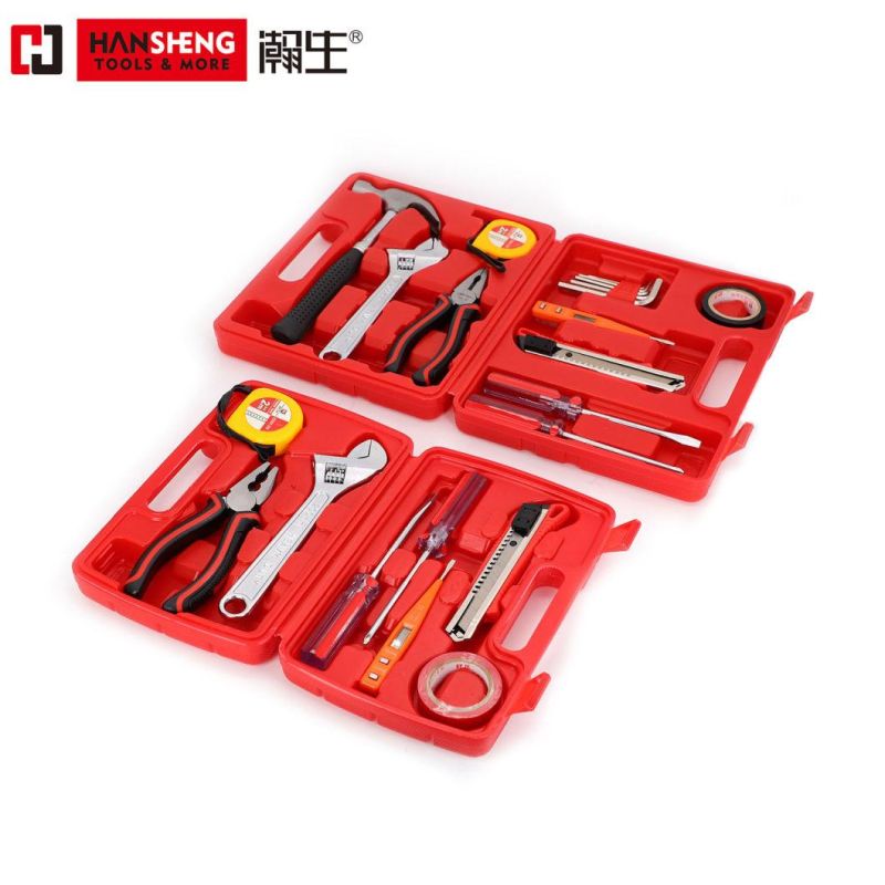 12 Set, Professional, Household Set Tools, Plastic Toolbox, Combination, Made of Carbon Steel, CRV, Polish, Pliers, Wire Clamp, Hammer, Wrench, Snips