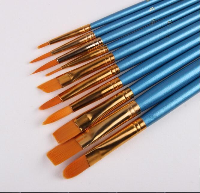 10PCS/Set Watercolor Gouache Paint Brushes Nylon Hair Painting Brush Set