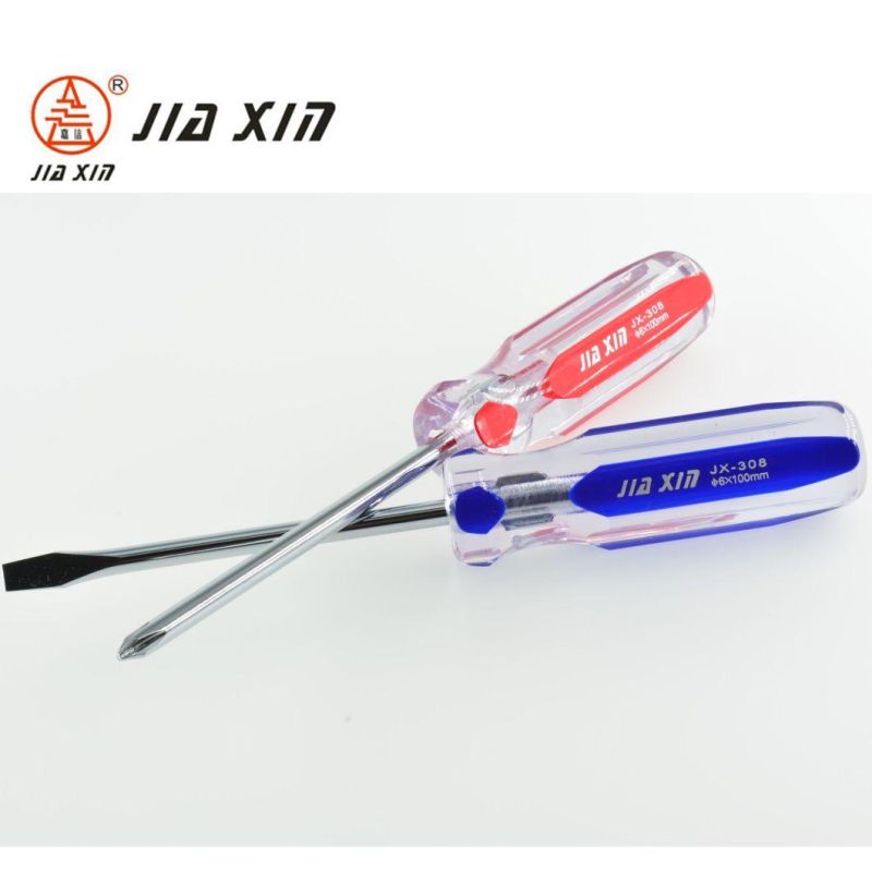 6mm*100mm-200mm Cr-V Double Color Handle Slotted Head Quenching Hardened Screwdriver