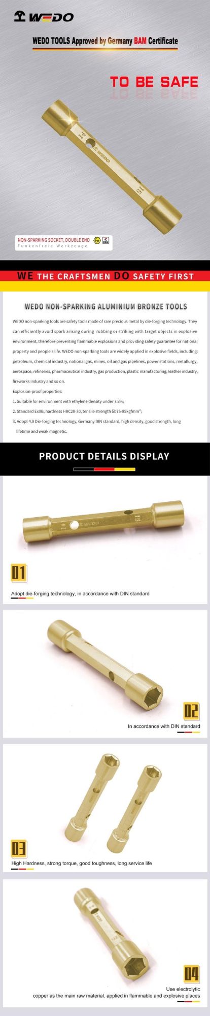 Wedo Aluminium Bronze Alloy Non Sparking Double End Socket