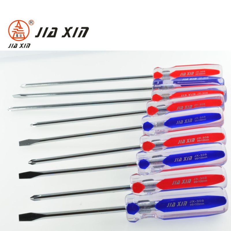 6mm*100mm-200mm Cr-V Colorful Transparent Plastic Handle Screwdriver