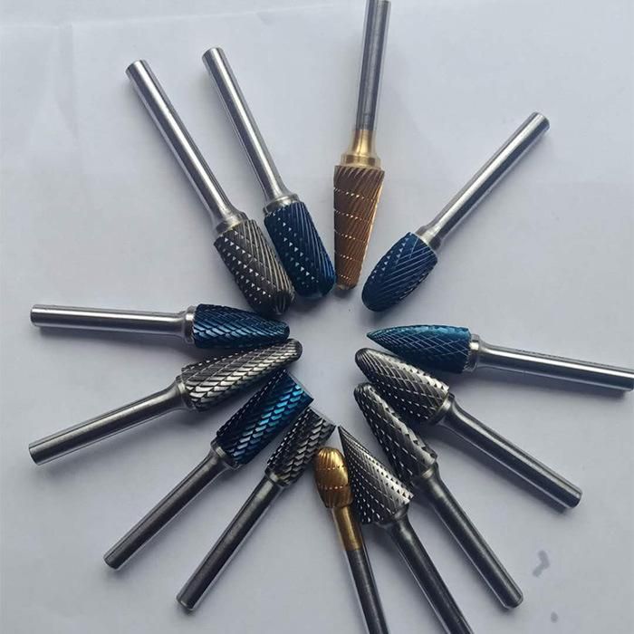 Gold & Titanium Plated Tungsten Carbide Burrs with Tree Shape Radius End