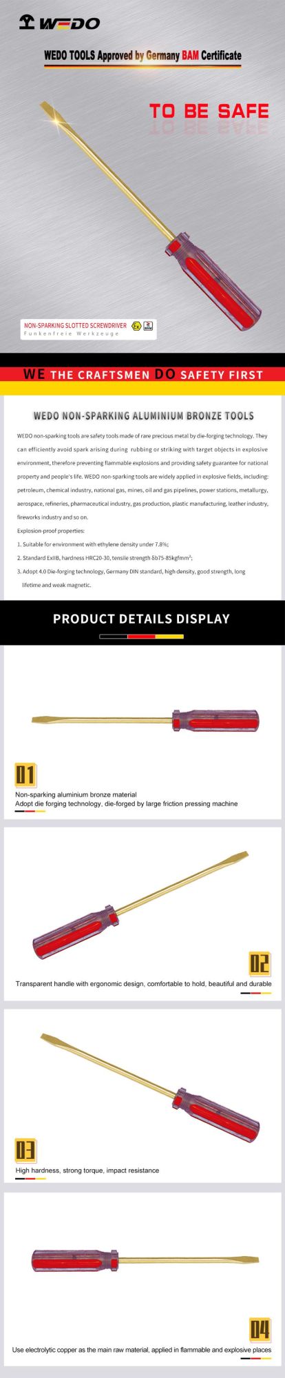 Wedo Professional Non Sparking Tool Aluminium Bronze Slotted Screwdriver