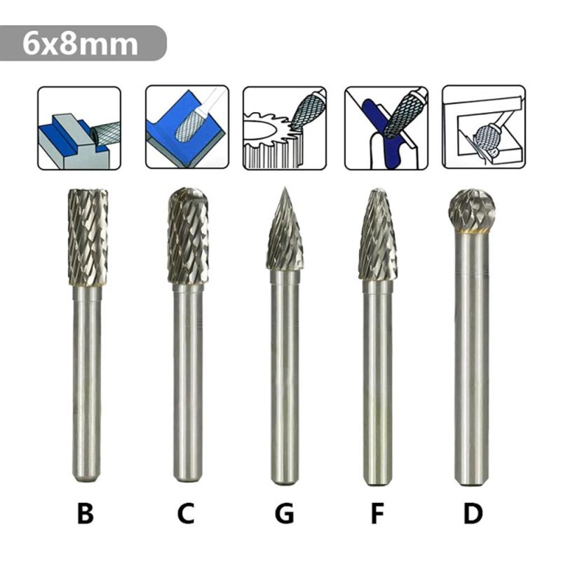 Carbide Rotary Burrs 5 Pieces Set for Grinding Metal