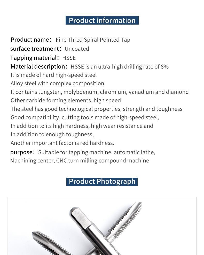 Hsse-M35 JIS Spiral Pointed Taps Unf Uns 0-90 0-80 1-72 2-64 3-56 4-48 5-44 6-40 8-36 10-32 12-32 12-28 1/4 Machine Screw Fine Thread Tap