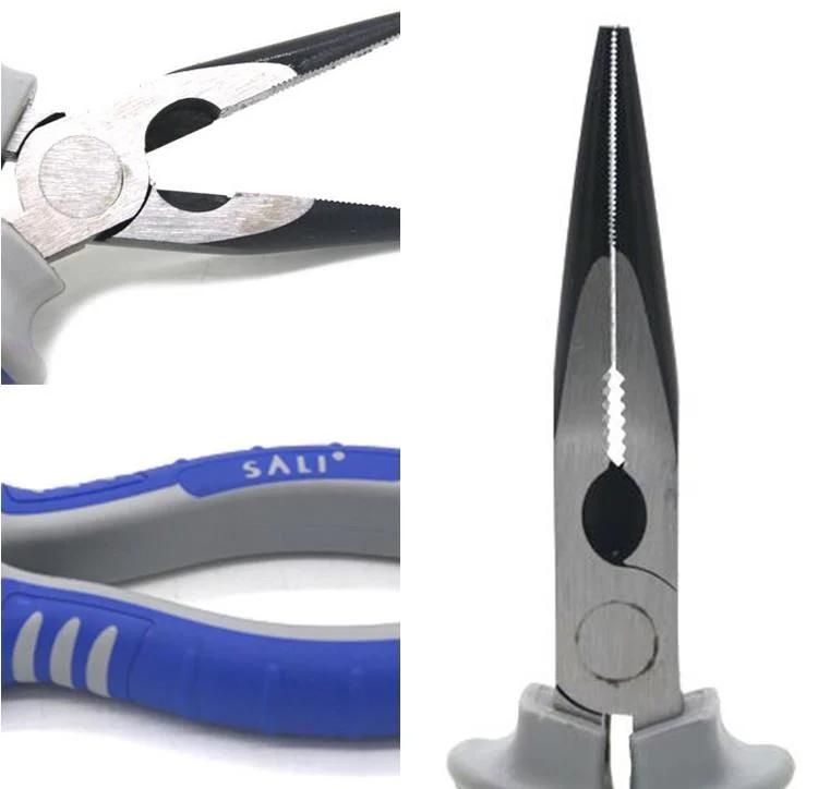 Nickel-Plated Two Color-Handle Long Nose Pliers