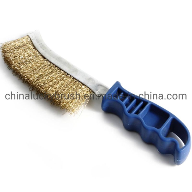 Brass Coated Steel Wire Knife Brush /Hardware Tool Plastic Handle Steel Wire Brush (YY-850)