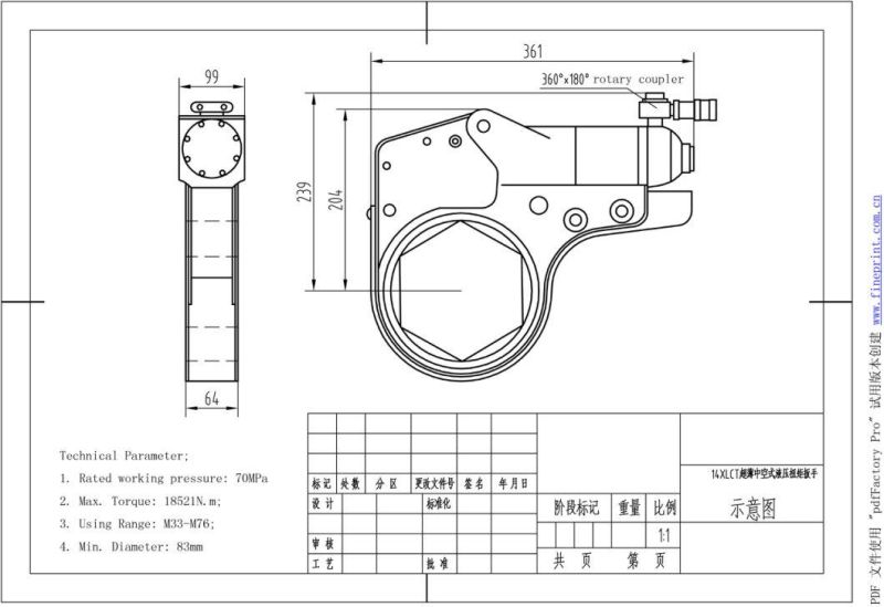 700 Bar Adjustable Low Profile Hydraulic Torque Wrench