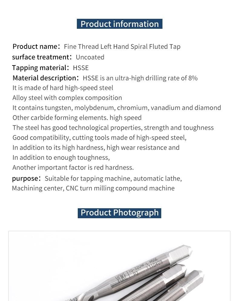 Hsse-M35 JIS Left Hand Spiral Fluted Taps M2X0.4L Machine Screw Thread Tap