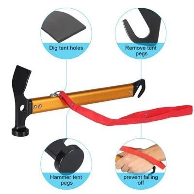 Tent Hammer Multi-Function Aluminum Stake Remove Mallet Outdoor Camping Cast Steel Hammer Tent Hammer Unbreakable Wbb13313