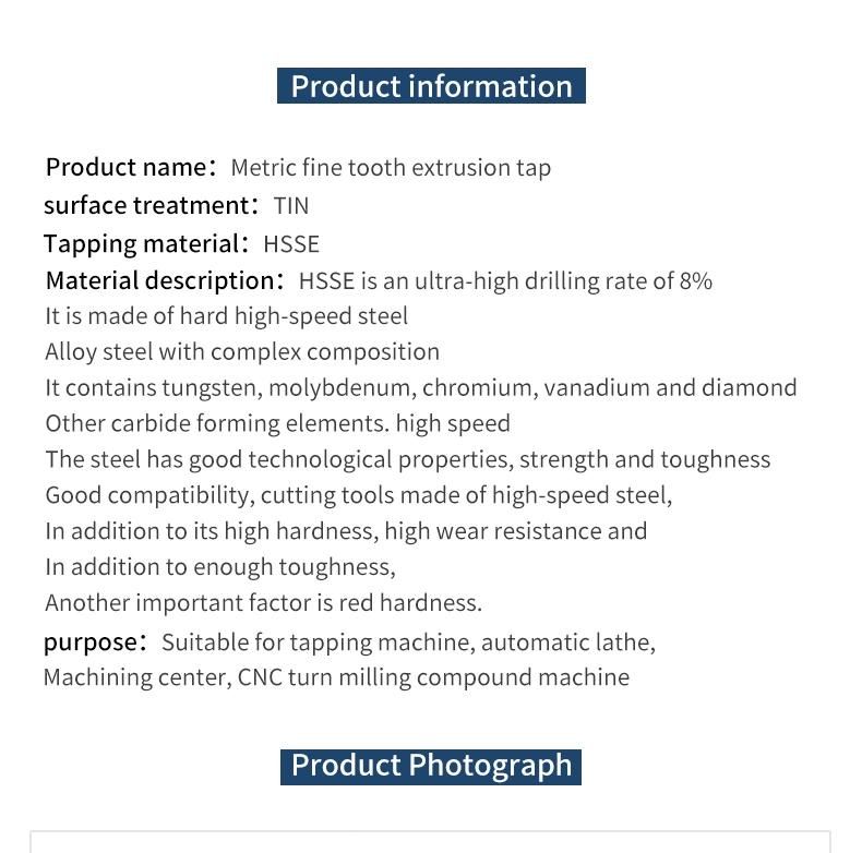 Hsse-M42 JIS with Tin Forming Taps M7 M8 M9 M10 M11 M12 M14 M16 M18 M20 Metric Machine Roll Screw Fine Thread Tap