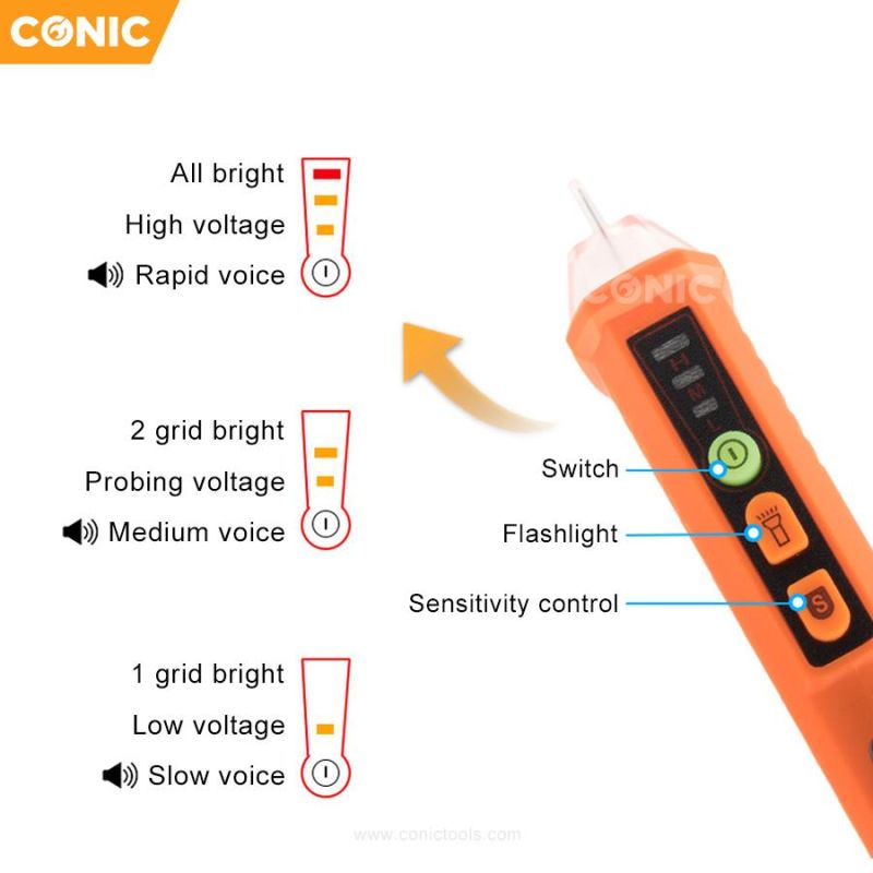 Double Sensitivity Non Contact AC Voltage Test Pen with LED Flashlight