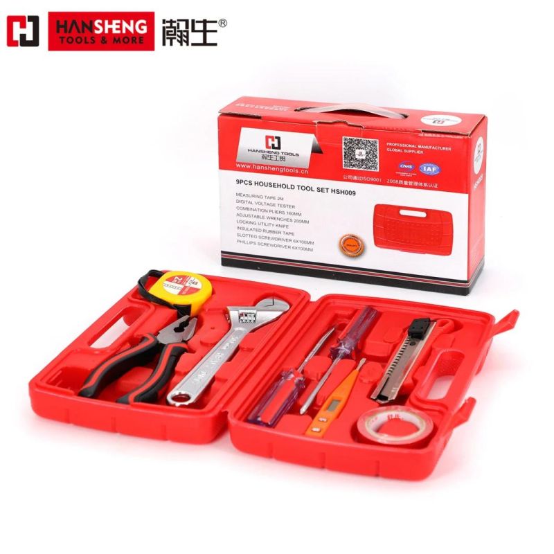 Professional Hand Tool, Plastic Toolbox, Combination, Set, Gift Tools, Made of Carbon Steel, CRV, Polish, Pliers, Wire Clamp, Hammer, Wrench, Snips