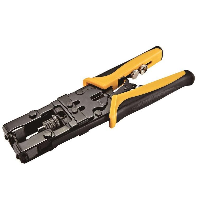 Economy Modular Crimping Tool to Crimp All Modular Connectors All-in-One Ratcheting Modular Data Cable Crimper Wire Stripper Cutter for RJ45, Cat5e