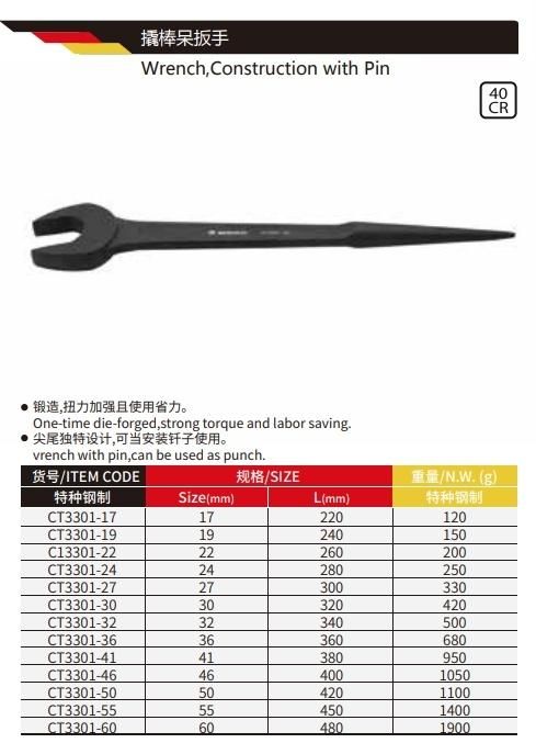 Wedo Manufacture 40 Chrome Steel Construction with Pin Wrench