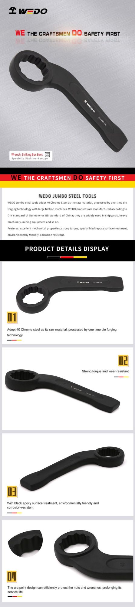 Wedo Jumbo Striking Box Bent Spanner Strong Torque High Strength Slogging Ring Bent Wrench 40cr