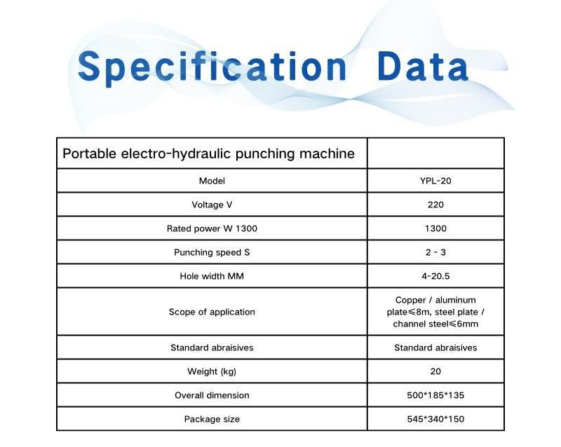 Yc-20 Portable Electrical Tool Hydraulic Puncher for Channel Steel Angle Iron