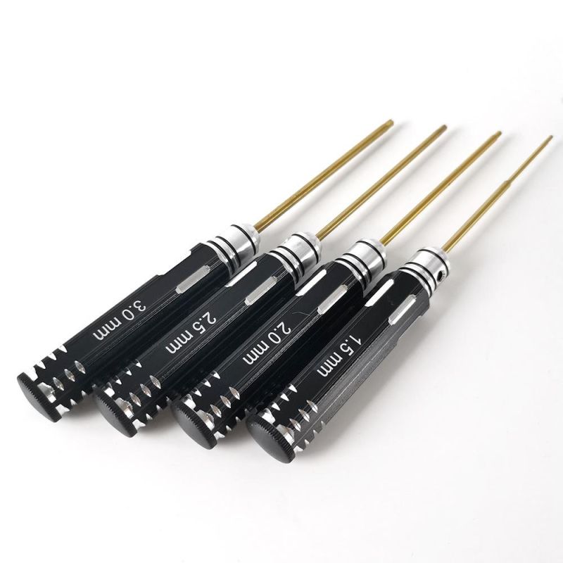 Extended HSS Steel Hexagon Socket Screwdriver with Titanium Plated Gold Bit 1.5-2-2.5-3mm 4 in 1 Screwdriver