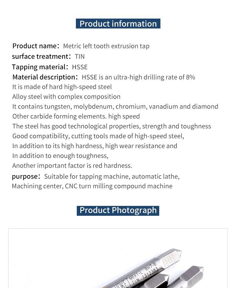 M2.3*0.4L Hsse-M42 Left Hand Forming Taps M2 M2.3 M2.4 M2.5 M3 M4 M5 M6 M8 M10 M12 Machine Screw Thread Tap