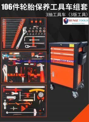 106PCS Auto Repair Tools Tire Maintenance Tool Cabinet with 3 Drawers 3 Sets of Tools