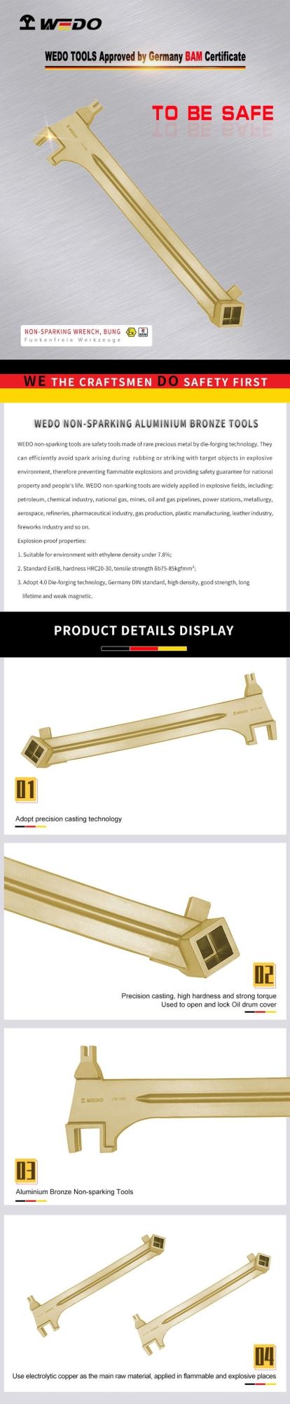 Wedo Manufacture Aluminium Bronze Non-Sparking Bung Wrench