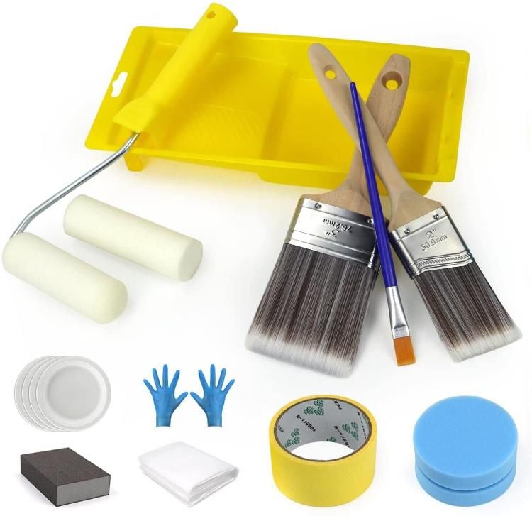 16PCS Furniture Painting Set Includes Brushes, Sponge Applicator, Foam Roller, Trays, Paint Application Tools for Household Furniture Paint Chalk Paint Cabinet
