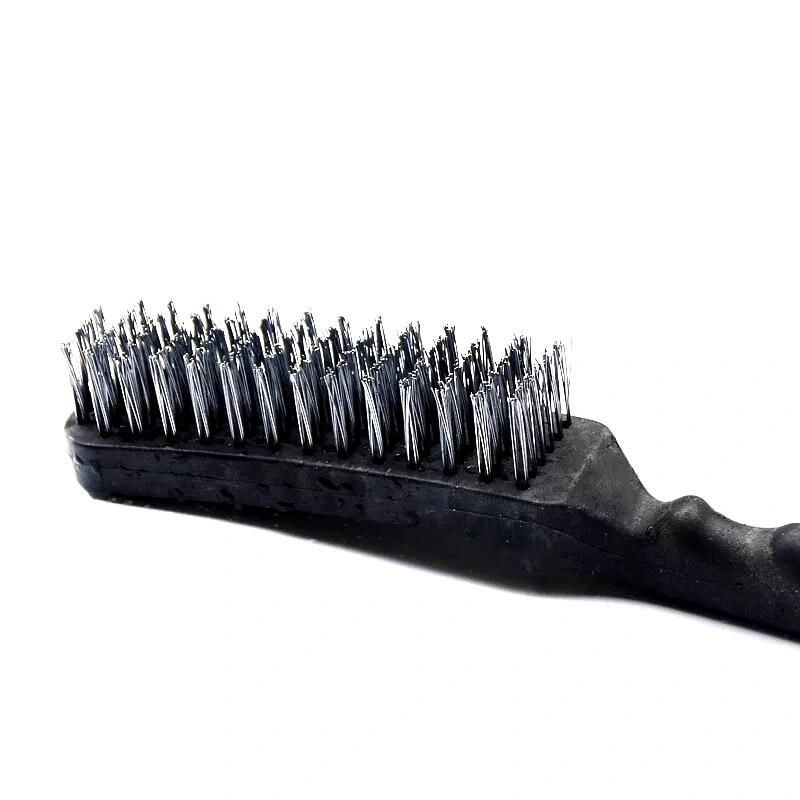 Wooden Handle Steel Wire Brush 4X16 Rows Straight Black Wire