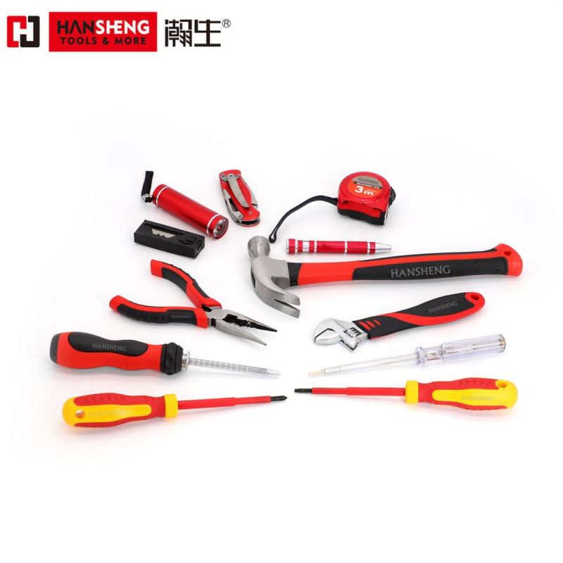 Household Set Tools, Plastic Toolbox, Combination, Set, Gift Tools, Made of Carbon Steel, CRV, Polish, Pliers, Wrench, Hammer, Snips, Screwdriver, 15 Set.