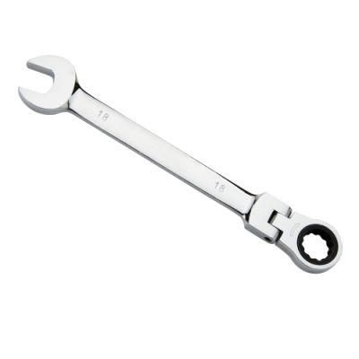 Flexible Head Ratchet Spanner with 72 Gear Ring End and Open End Wrench