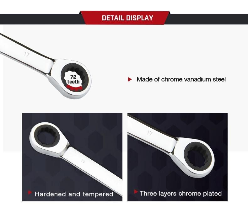 Chrome Plated 72 Tooth Double Ring Ratchet Wrench