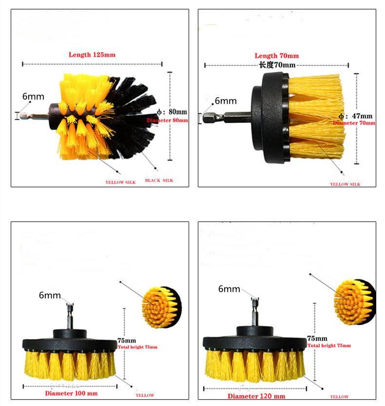 4PCS Yellow Color Electric Drill Brush Set for Floor Cleaning Tile Polising