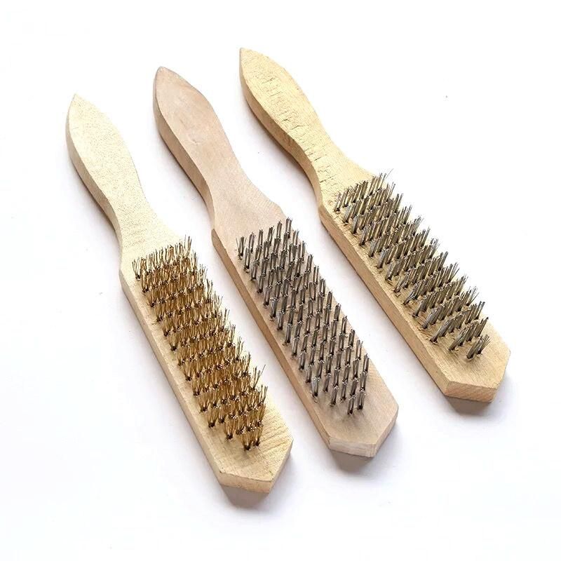 Wooden Handle 4X16 Rows Stainless Steel Straight Black Wire Brush