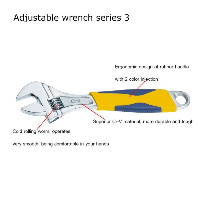 12inch Cr-V Adjustable Spanner with Rubber Handle Custom Adjustable Wrench