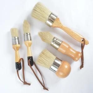 5PCS Natural Boar Hair Chalk Wax Paint Brush Set with Smooth Wooden Handle