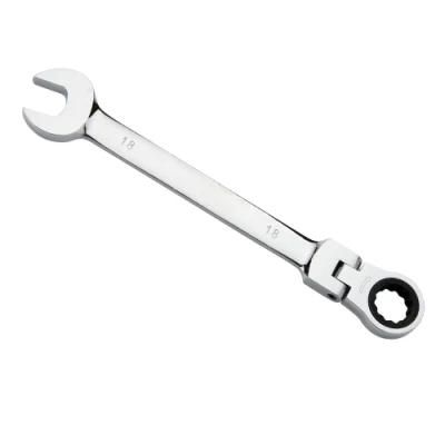 Matt Chrome Polished CRV Flex-Head Ratcheting Spanner 72 Teeth Wrench