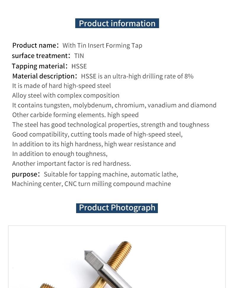 St Unc1/4-20 Hsse-M42 JIS with Tin Insert Forming Taps St Unc Unf 4-40 6-32 8-32 10-32 Machine Screw Thread Tap