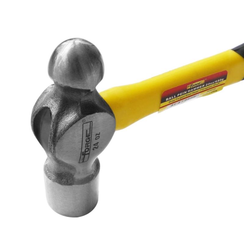 16oz Forged Carbon Steel Ball Pein Hammer with Fiberglass Handle
