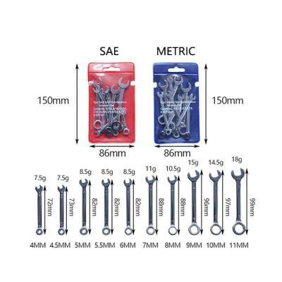 10PC Metric SAE Mini Box Wrench Open End Wrench Set