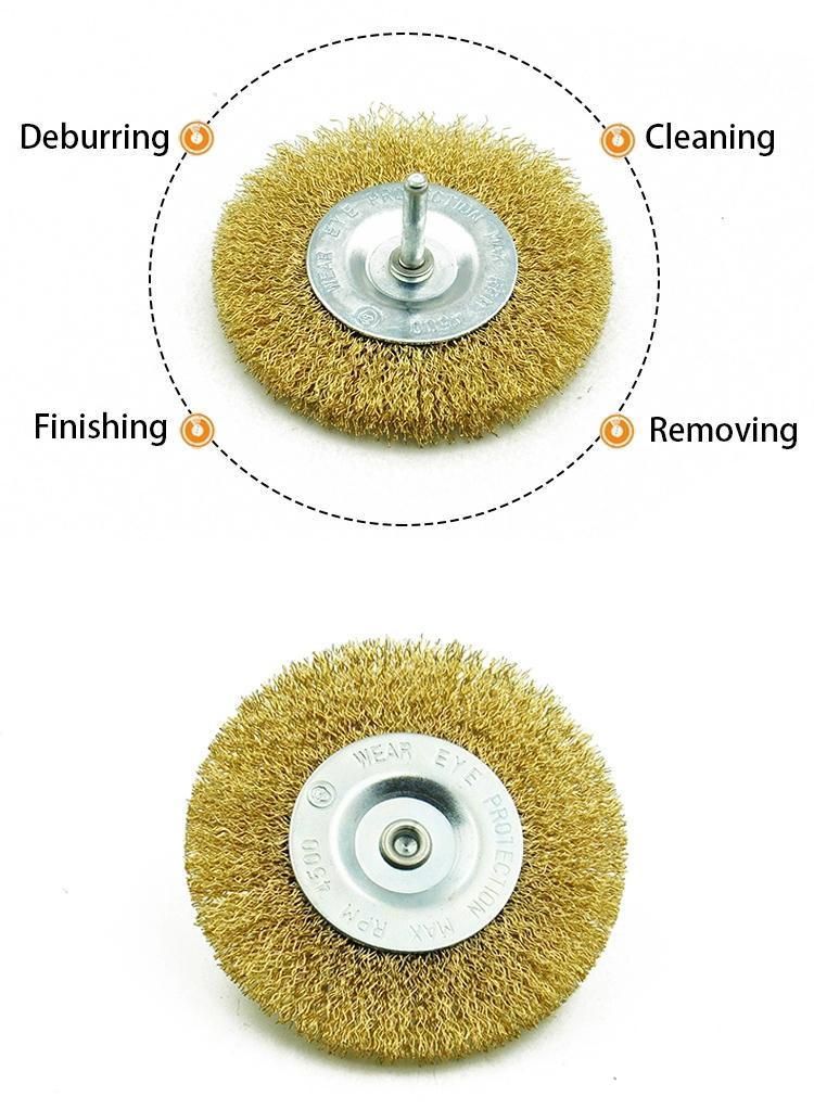 Shank Wheel Steel Wire Brush Brass Wire Bevel Cleaning Brush Steel Wire Disc Brush with Shank