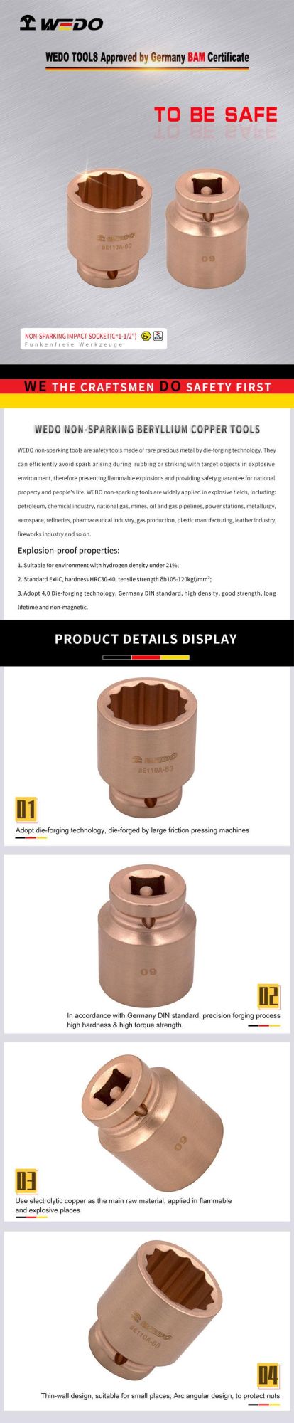 WEDO Non-Sparking Non-Magnetic 1-1/2" Impact Socket