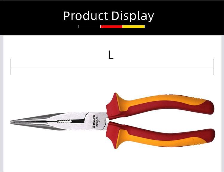 WEDO 6" 8"Insulated Pliers VDE 1000V Snipe Nose Pliers Chrome Vanadium Steel Anti-Slip Handle